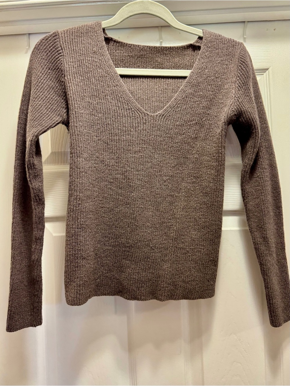 SHEIN Taupe V-Neck Ribbed Sweater